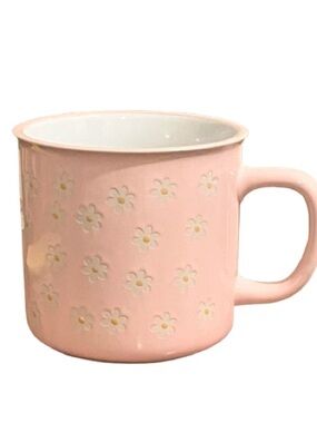 🆕- Springtime Daises- Light Pink Ceramic Mug with White Etched Daisy Pattern.